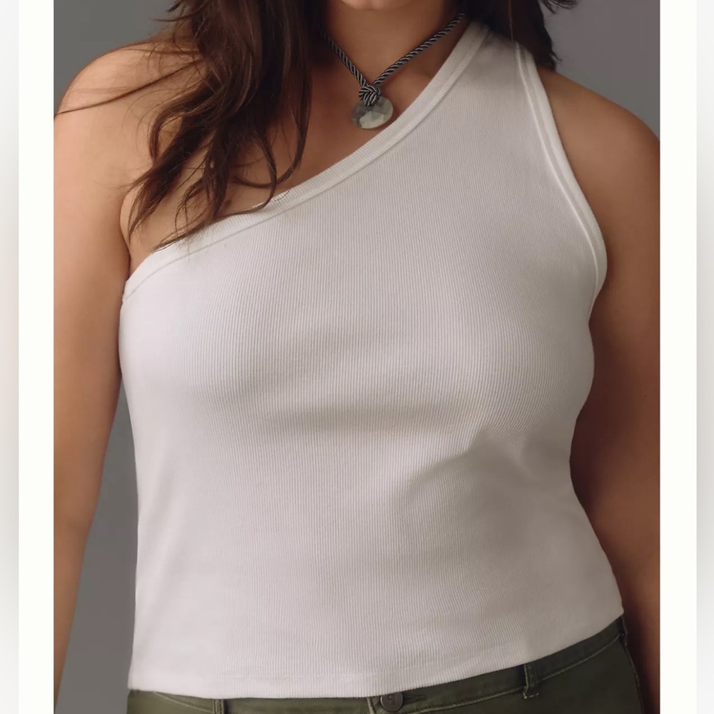 NWT Anthropologie The Zeda Ribbed One-Shoulder Tank Top Women’s 3X Plus White - Picture 3 of 8
